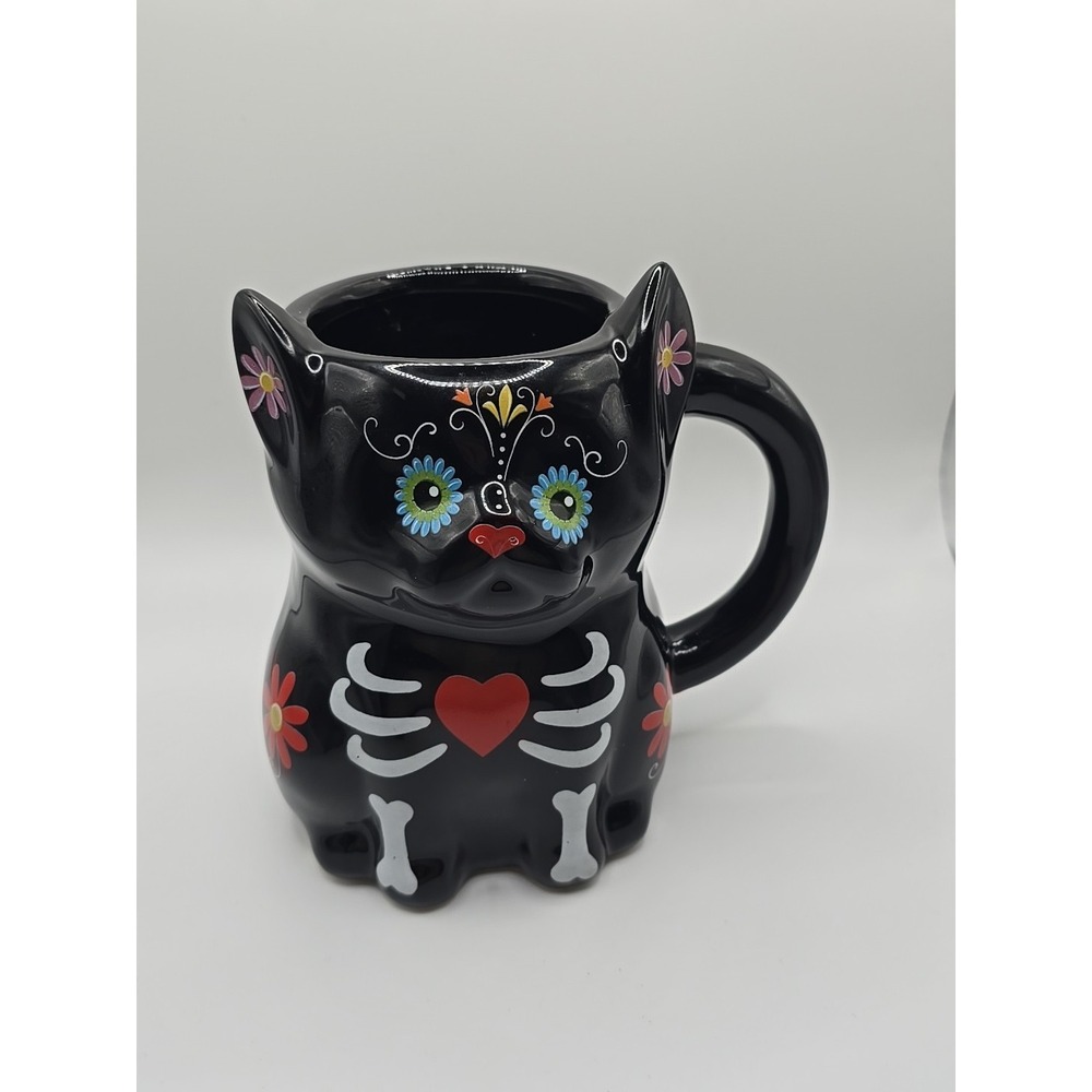 Day of the Dead Sugar Skull Black Dog Cat Coffee Mug Skeleton  Cup‎ 18 Oz